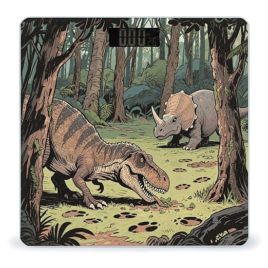 Dinosaur Jungle Weight Scale Large Bathroom Scales Digital Weight with Bright LED Display Non Slip Automatic Weighing Scale Fashion Weighing Machine for Body