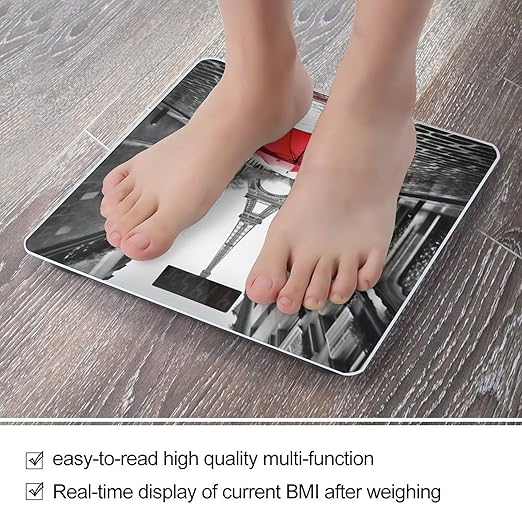 Eiffel Tower Paris Red Umbrella Scale for Body Weight Sturdy Tempered Glass Weighing Scales with LCD Display Accurate Digital Bathroom Scale Convenient Body Fat Smart Scales Easy Read