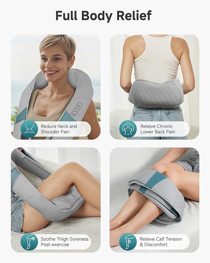 Snailax Cordless Neck Massager with Heat Rechargeable Shiatsu Neck Back Massager for Pain Relief Deep Tissue 4D Knead Shoulder Massager Pillow with Portable Carry Bag Gifts/Presents for Mom Dad