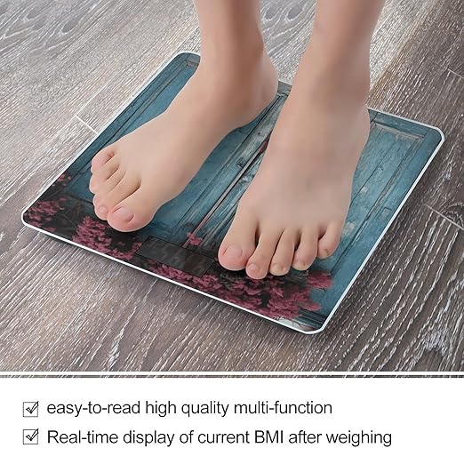 Vintage Blue Wood Scale with LCD Easy-to-Read Anti-Slip Weight Digital Bathroom Scale Precision Weighing Scales Sturdy Tempered Glass Body Weight Scales for Daily Use