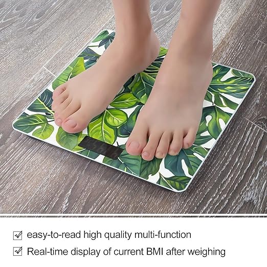 Green Leaves of Plants Bathroom Scale for Body Weight Bathroom Weighing Scales with Back Lit LED Display Sturdy Tempered Glass Body Weight Bathroom Scale 400lb Weighing