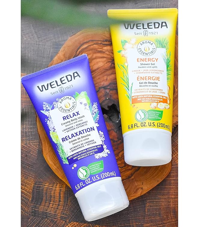 Weleda Aroma Essentials Body Wash Collection 6.8 Fluid Ounce (Pack of 3) Energy Shower Gel Pamper and Relax Body Wash Gentle Plant Rich Cleanser