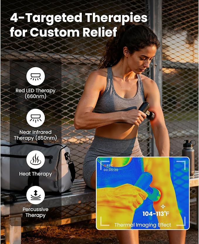 BOB AND BRAD Q2 Ultra Mini Massage Gun with Red Light Infrared Heating Head Pocket-Sized Deep Tissue Massager for Muscle Therapy HSA Portable Percussion Massage Gun for Pain Relief FSA Eligible
