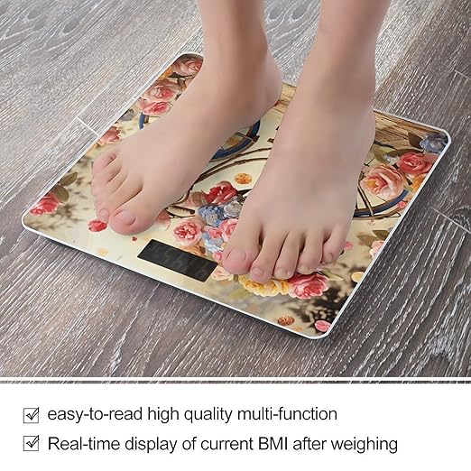 Flower Bicycle Weight Scale Large Bathroom Scales Digital Weight with Bright LED Display Non Slip Automatic Weighing Scale Fashion Weighing Machine for Body