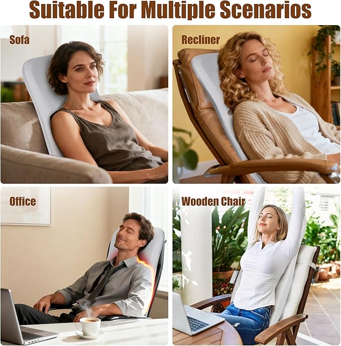 Shiatsu Full Back Massager with Heat Ultrathin Electric Rolling Back Massage Mat with 3D Kneading for Pain Relief Deep Tissue Chair Massager for Office Home