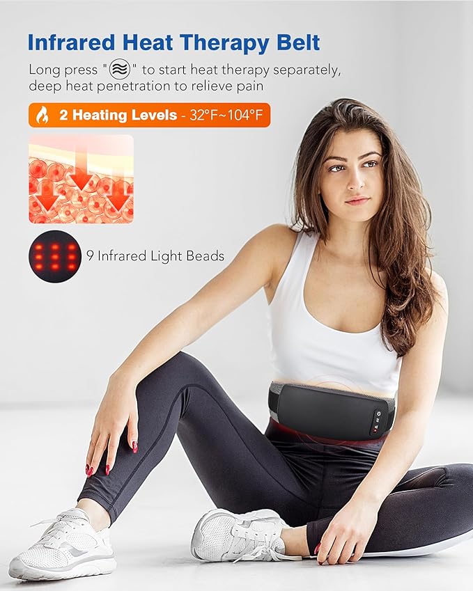 KNQZE Cordless Back Massager Belt for Pain Relief Stomach Massager for Digestion Heating Pad with 2 Heating Levels Slimming Massage Belt with 3 Vibration Modes Gifts for Women Men