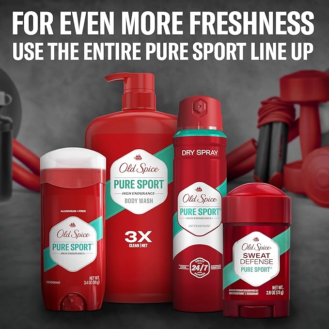 Old Spice Refreshing Body Wash for Men High Endurance 3X Defense 24/7 Shower Fresh with Long Lasting Scent Pure Sport Scent 33.4 oz (Pack of 4)