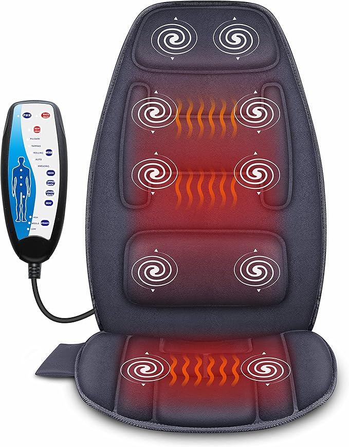 Snailax Massage Seat Cushion with Heat - Extra Memory Foam Support Pad in Neck and Lumbar10 Vibration Massage Motors 2 Heat Levels Back Massager Chair Pad for Back