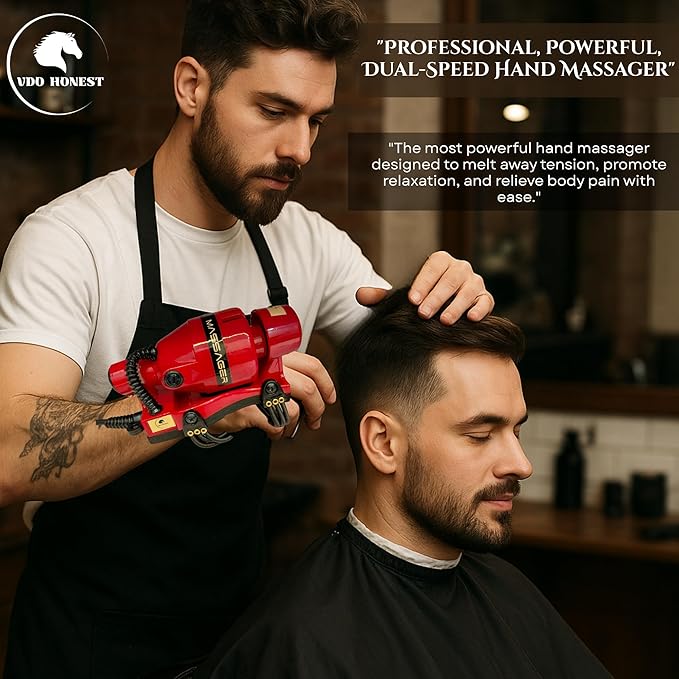 Full Body Corded Massager for Barbers Electric Powerful Double Speed Muscle Relaxer with Floating Head Action for Pain Relief &amp Circulation (Red)