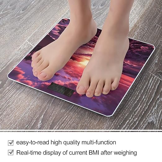 Pink Beach Sunset Scale for Body Weight Anti-Slip Tempered Glass Digital Bathroom Scales Clear LCD Display Weighing Scale Safe Rounded Corners Smart Scales