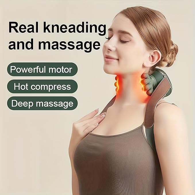 Neck Massager with Heat Neck Massager for Pain Relief Deep Tissue Shiatsu Shoulder and Back Massager with 3 Modes &amp 2 Heat Levels Portable and Rechargeable Relax Muscle Tension (Green)