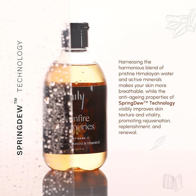 July Bonfire Memories Body Wash 300ml Oudh &amp Sandalwood Vitamin E with Moisturizer Long Lasting Fragrance Exfoliating Shower Gel Nourishing Body Wash for Women &amp Men