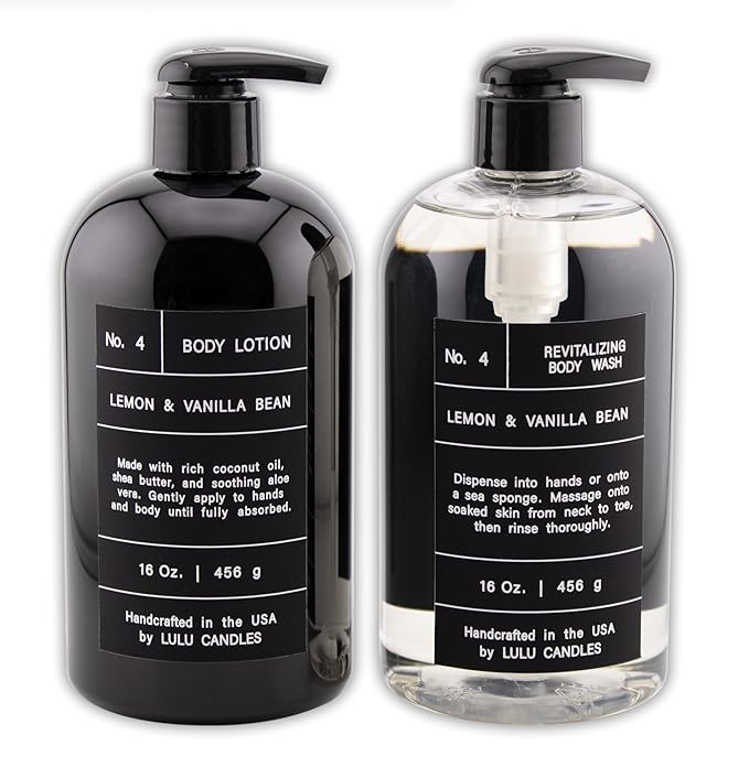 Lulu Candles Lemon &amp Vanilla Bean Revitalizing Body Wash &amp Nourishing Body Lotion 2-Piece Set Full Size - 16 Fl Oz.