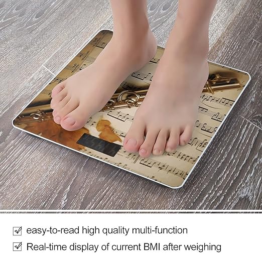 Flute Music Scale for Body Weight Anti-Slip Tempered Glass Digital Bathroom Scales Clear LCD Display Weighing Scale Safe Rounded Corners Smart Scales