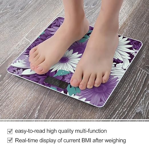 Purple White Floral Scale for Body Weight Smart Scales Digital Bathroom Scale High Precision Weighing Scales with Large Display Weighing Machine for People