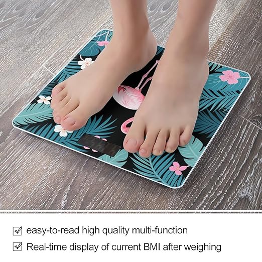 Tropical Leaves Flamingo and Flowers Weight Scale Large Digital Bathroom Scales with Bright LED Display Non Slip Digital Scale and Step On Fashion Weighing Machine for Body