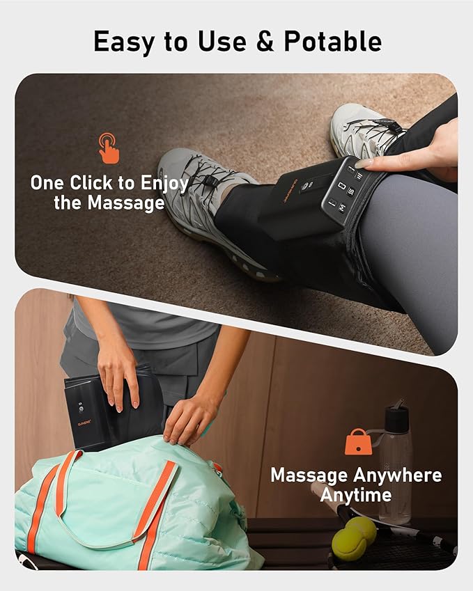 QUINEAR Cordless Calf Massager with Heat and Compression Leg Massager for Circulation and Pain Relief Portable Leg Massager with 3 Intensities &amp 3 Modes Fast Recovery for Swelling RLS