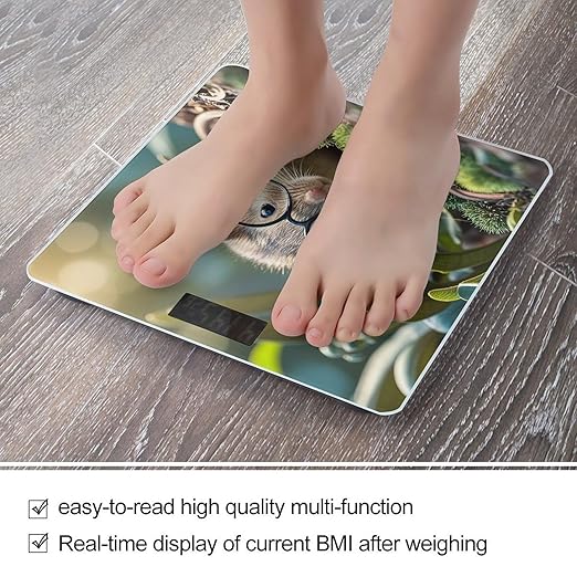 Guinea Mouse with Glasses Bathroom Scale for Body Weight with High Precision Large LCD Backlight Display Digital Weighing Scale with BMI Capacity Up to 180kg