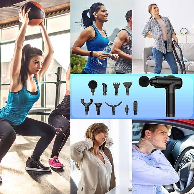Massage Gun Deep Tissue Handheld Electric Muscle Massager High Intensity Percussion Massage Device for Pain Relief with 9 Attachments &amp 30 Speed(Black