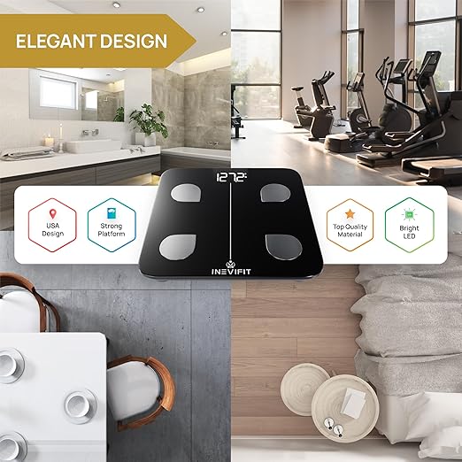 INEVIFIT Smart Body Fat Scale Highly Accurate Bluetooth Digital Bathroom Body Composition Analyzer Measures Weight Body Fat Water Muscle Visceral Fat &amp Bone Mass for Unlimited Users