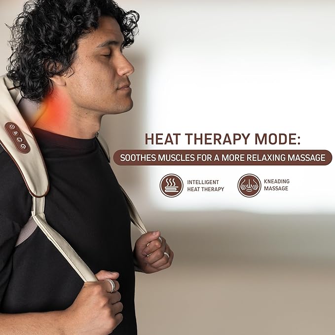 FIRSTHEALTH Neck and Shoulder Massager with Heat Deep Tissue Shiatsu Back Massager USB-C Rechargeable Kneading Massage for Pain Relief Gifts for Men Women