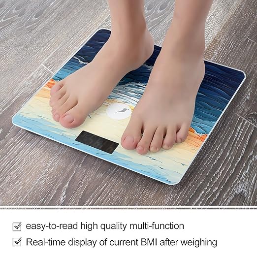 Ocean Waves Sailboat with Birds Maritime Bathroom Scale Large LCD Backlight Display Digital Scale Rounded Corners Body Scales Automatic Power On/Off Bathroom Scales for Home Bedrooms