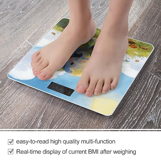 Colorful Baby Elephant Weight ScaleClear LED Display Bathroom Digital Weighing ScaleTempered Glass Digital Bathroom Scale for Body Weight Capacity Up to 400 Lbs