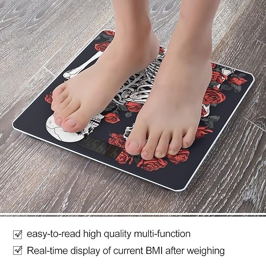 Rose and Skeleton Scale for Body Weight Anti-Slip Sturdy Tempered Glass Weighing Machine Highly Digital Accurate Bright LCD Bathroom Scale for Household Gift