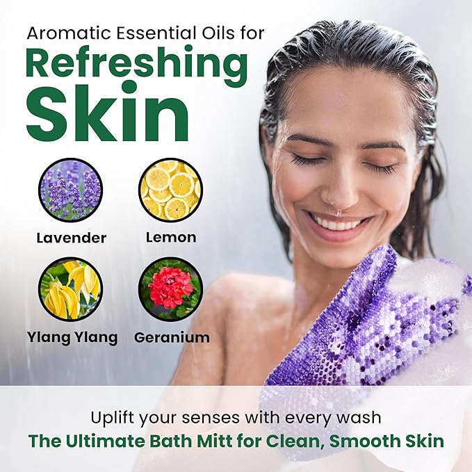 Sea Shampoo Shower Gel 8oz Bundle with Supracor Bath Mitt-Shampoo Bath Gel &amp Exfoliating Glove Dead Skin Remover for Body-Exfoliator Glove Honeycomb Face Scrubber Exfoliating Mitt for Body