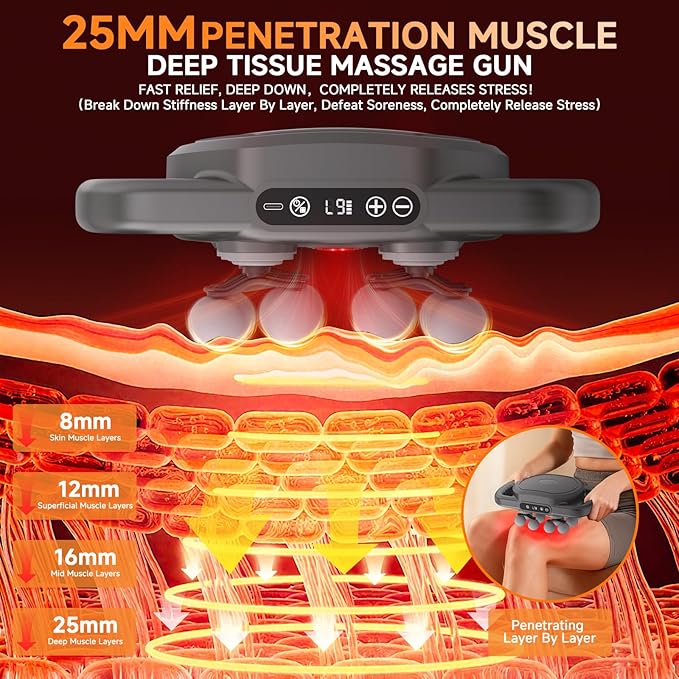 12 Head Massage GunDeep Tissue Percussion Massager with 9 Levels &amp 9 Modes2600mAh Bttery Cordless Electric Muscle Massager Tool for Back/Shoulder/Hand/Leg/Foot Full Body Muscle Pain Relief