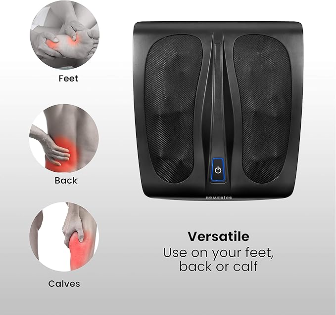 HoMedics Triple Action Shiatsu Foot Massager with Heat | Deep-Kneading Rotating Heads &amp Soothing Heat | Large Design Breathable Fabric &amp Toe Controls Black