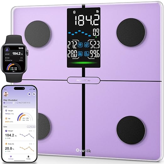 Ovutek Scale for Body Weight Digital Bathroom Smart Scale with 13 Body Composition Analyzer Sync Weight Scale BMI Health Monitor Sync Apps 400lbs - Purple