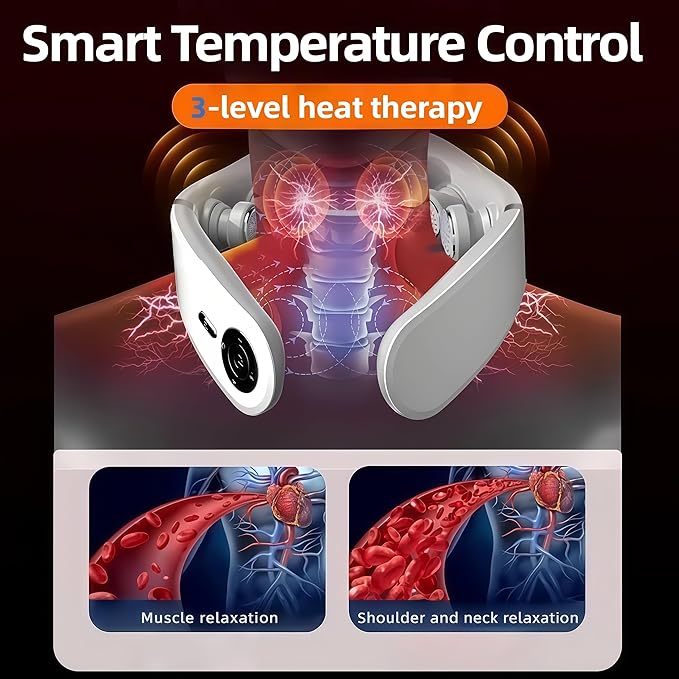 Neck Massager with Heat for Deep Tissue Pain Relief Promote Muscle Relaxation 3 Heat Settings 12 Modes 9 intensities Physical vibration Smart Voice with Remote Control Gifts for Men Women