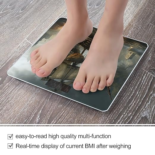 Cool Pirate Ship Bathroom Scale Rounded Smart Scale for Body Weight Automatic Power On/Off Weight Scales Accurate Bathroom Digital Scales for Pet Home Bedroom Kitchen