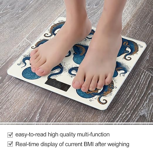 Tentacles Octopus Scale for Body Weight Anti-Slip Tempered Glass Digital Bathroom Scales Clear LCD Display Weighing Scale Safe Rounded Corners Smart Scales