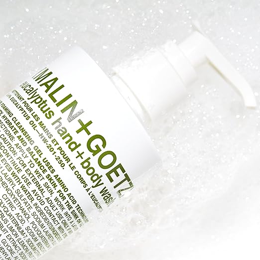 MALIN+GOETZ Hand + Body Wash | Gentle Foaming Cleanser with Botanical Extracts and Amino Acids | Hydrating pH-Balanced Unisex Scent | Vegan &amp Cruelty-Free (Eucalyptus Bergamot Rum Cannabis)
