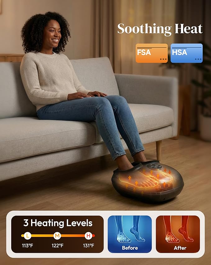 2026 Upgraded Shiatsu Foot Massager with Heat and Compression FSA Eligible HSA Store Eligible Remote Control Foot Massager for Plantar Fasciitis Neuropathy Gifts Men Women