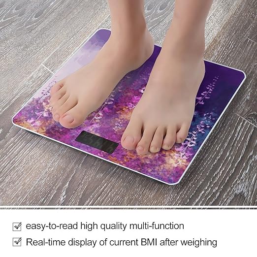 Abstract Purple Weeping Flower Scale for Body Weight Sturdy Tempered Glass Weighing Scales with LCD Display Accurate Digital Bathroom Scale Convenient Body Fat Smart Scales 400lb