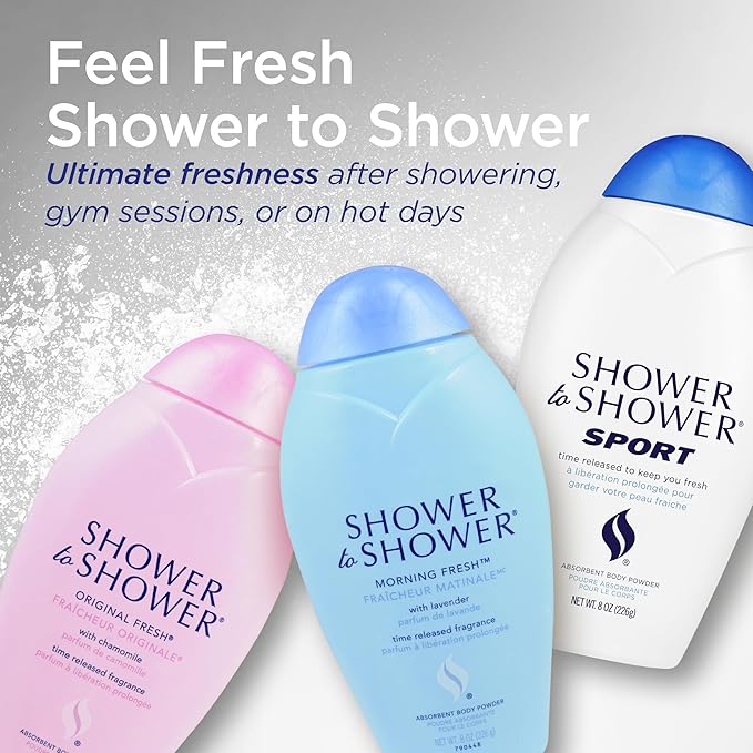 Shower to Shower Morning Fresh Body Powder with Lavender for Men &amp Women Talc Free Sweat Absorbing Prevents Chafing &amp Odor Deodorizing - 8 Ounce