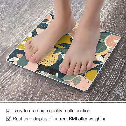 Lemon Citrus Pattern Bathroom Scale for Body Weight Bathroom Weighing Scale with Backlit LCD Display Highly Accurate Measures Weight Up to 180kg