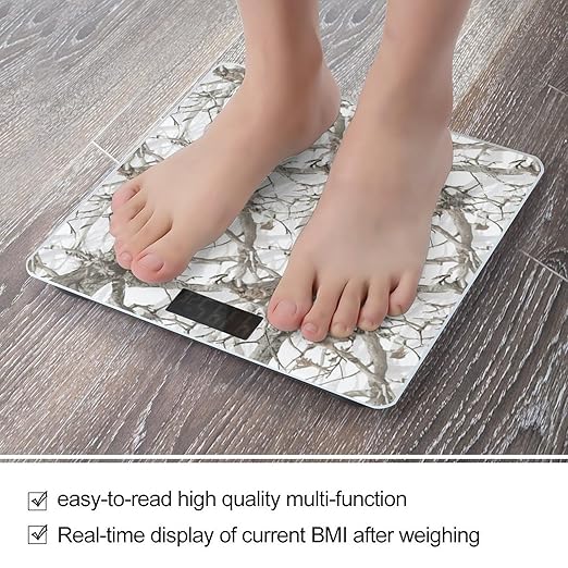 White Tree Camo Bathroom Scale for Body Weight 400 Lb Weight Scale with High Precision Sensors Tempered Glass Highly Accurate Digital Weighing Machine for People