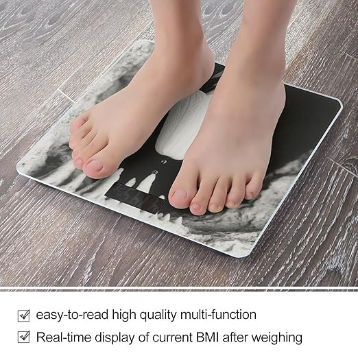Black and White Flowers Weight Scale Large Digital Bathroom Scales with Bright LED Display Non Slip Digital Scale and Step On Fashion Weighing Machine for Body