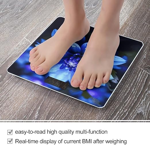 Blue Flower Smart Scale for Body Weight Accurate Bathroom Scale with LED Display Digital Weight Scales Weighing Machine High Precision Scales for Bath Home