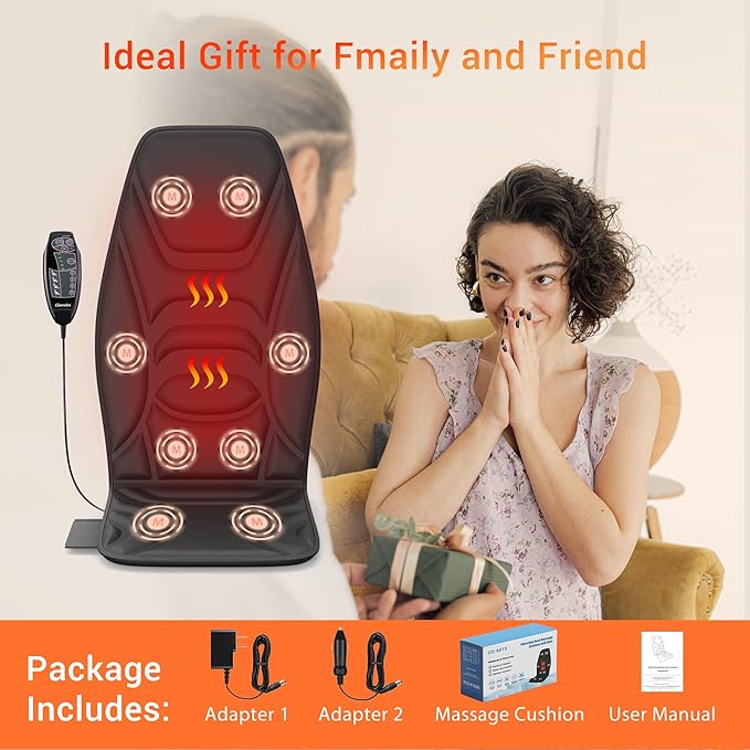 Back Massage Chair Pad with Heat Back Massager for Back Pain Relief Chair Massager with Vibration Portable Massage Chair Pad for Office Use Gifts for Dad &amp Mom