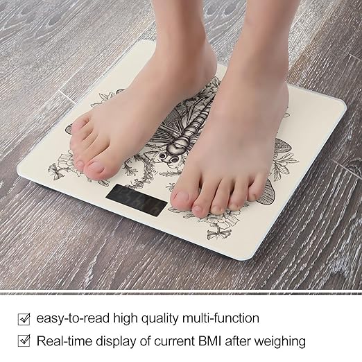 Hand Drawn Floral Dragonfly Weight Scale Large Bathroom Scales Digital Weight with Bright LED Display Non Slip Automatic Weighing Scale Fashion Weighing Machine for Body