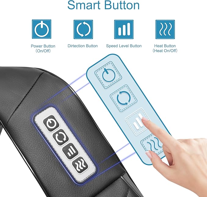 Shiatsu Neck and Back Massager Electric Shoulder Massager with Heat Deep Tissue Kneading Massage for Pain Relief Idea Gifts (NOT Cordless)