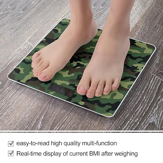 Green Military Camo Weight Scale Large Bathroom Scales Digital Weight with Bright LED Display Non Slip Automatic Weighing Scale Fashion Weighing Machine for Body