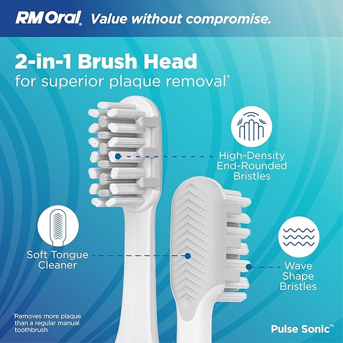 RM Oral Pulse Sonic Powered Toothbrush with 48000 Sonic Vibrations Metal Handle Soft Bristles Travel Case 2 Modes for Whitening &amp Plaque Removal 2-Minute Smart Timer Rose Gold