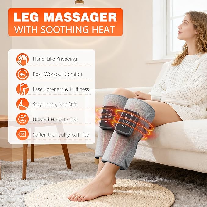 Cordless Leg Compression Massager with Heat for Daily Pain &amp Comfort Use Calf Massager with Adjustable Wraps 3 Modes &amp 3 Intensities Relaxation Gifts for Women Men Athletes &amp Seniors