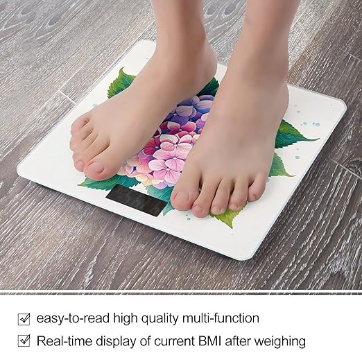 Watercolor Hydrangea Smart Scale for Body Weight Accurate Bathroom Scale with LED Display Digital Weight Scales Weighing Machine High Precision Scales for Bath Home
